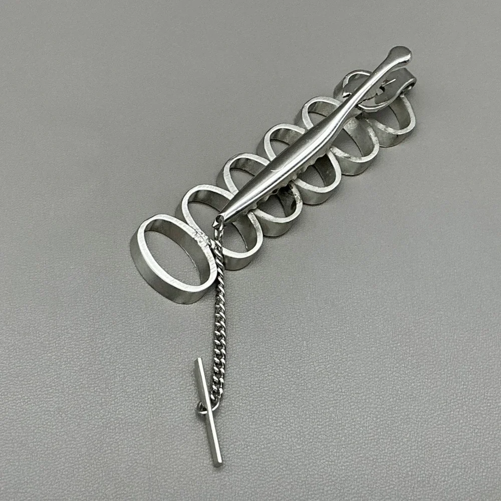 Dante Tie Clip Vintage Silver Tone Modernist Circle Chain Bar Men's Accessory